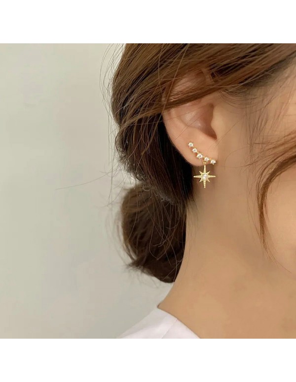 Jewels Galaxy Gold Plated Trending Korean Shuriken and Stars Ear Cuffs Style Drop Earrings