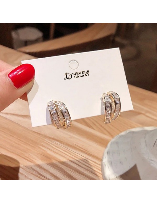 Jewels Galaxy Gold Plated Beautiful Korean Twin Hoop-Like Stud Earrings