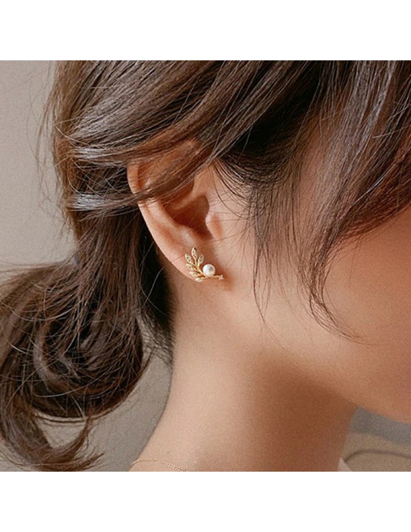 Jewels Galaxy Gold Plated Leaf themed Korean Fashion Stud Earrings