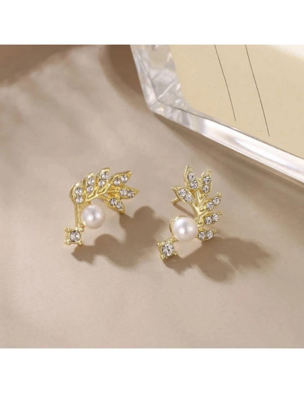 Jewels Galaxy Gold Plated Leaf themed Korean Fashion Stud Earrings