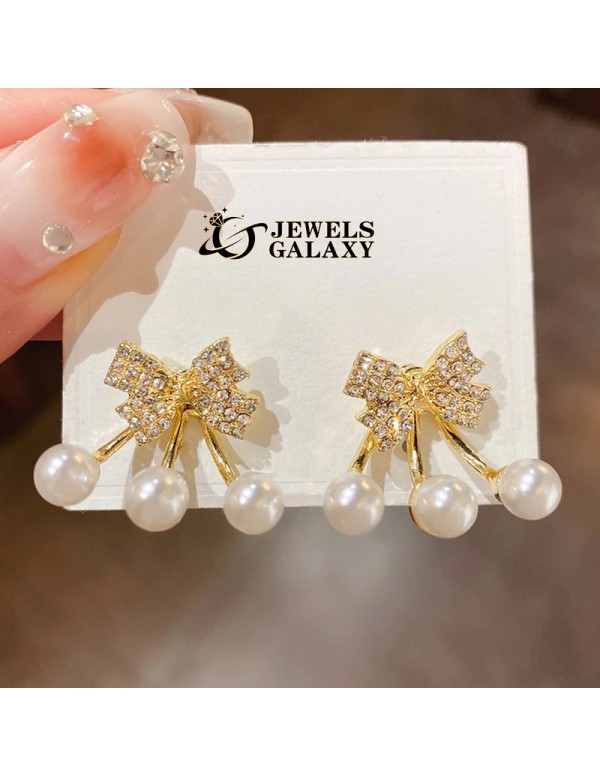 Jewels Galaxy Gold Plated Korean Bow Tie Pearl Stu...