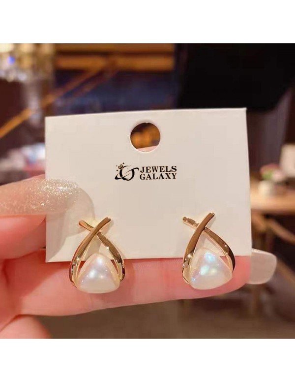 Jewels Galaxy Gold Plated Amazing Korean Triangular Pearl Stud Earrings