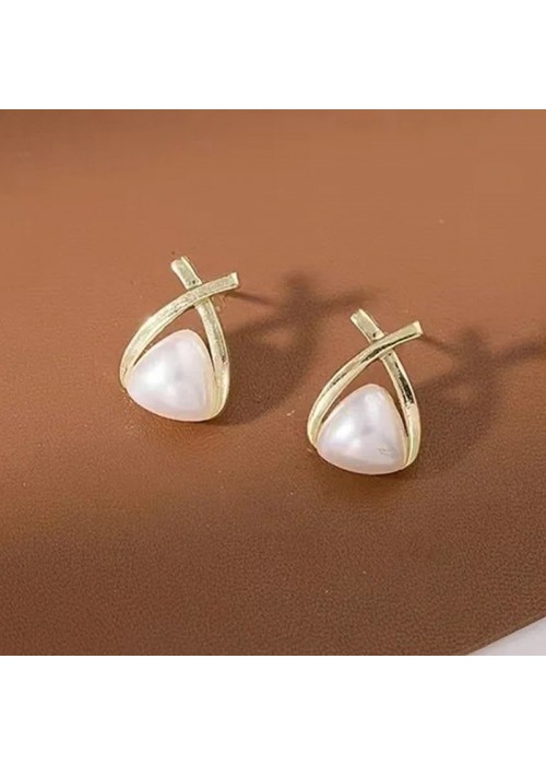 Jewels Galaxy Gold Plated Amazing Korean Triangular Pearl Stud Earrings