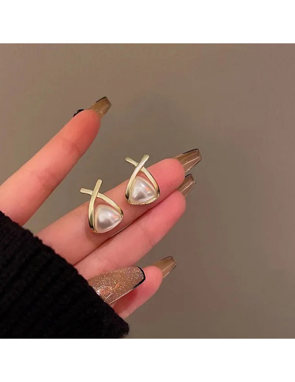 Jewels Galaxy Gold Plated Amazing Korean Triangular Pearl Stud Earrings