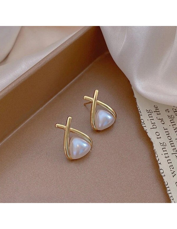 Jewels Galaxy Gold Plated Amazing Korean Triangular Pearl Stud Earrings