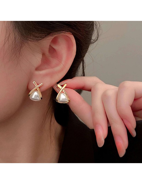 Jewels Galaxy Gold Plated Amazing Korean Triangular Pearl Stud Earrings
