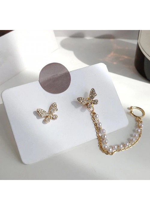 Jewels Galaxy Gold Plated Fashionable Korean Butterfly Pearl Mismatch Earrings