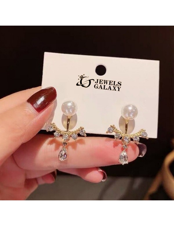 Jewels Galaxy Gold Plated Korean AD and Pearl Wings Drop Earrings