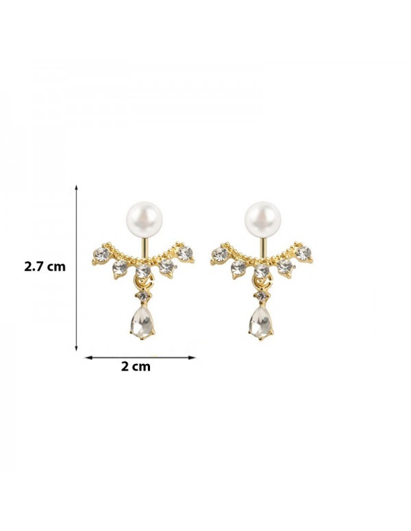Jewels Galaxy Gold Plated Korean AD and Pearl Wings Drop Earrings