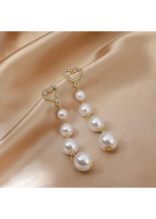 Jewels Galaxy Gold Plated Korean AD and Pearl Heart themed Drop Earrings