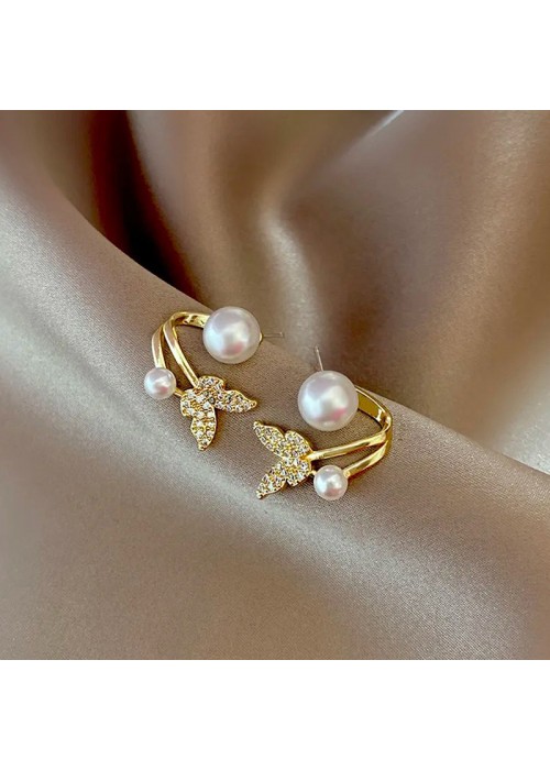 Jewels Galaxy Gold Plated Fashionable Korean Butterfly Pearl Stud Earrings
