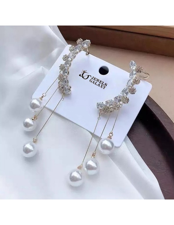 Jewels Galaxy Gold Plated Korean AD Wings Pearl Drop Earrings