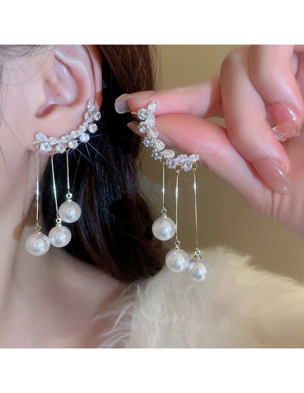 Jewels Galaxy Gold Plated Korean AD Wings Pearl Drop Earrings