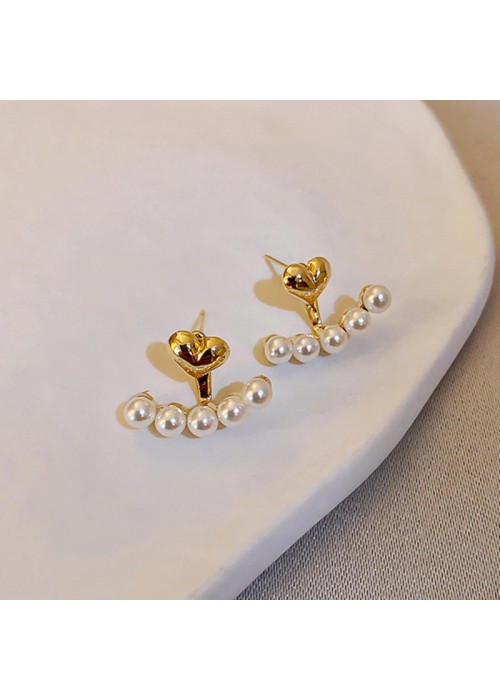 Jewels Galaxy Gold Plated Beautiful Five-pointed Pearl Star Stud Earrings with Heart Pin