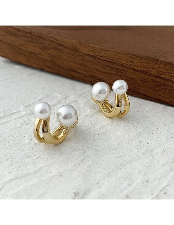 Jewels Galaxy Gold Plated Korean Stunning Dual Pearl Stud Earrings