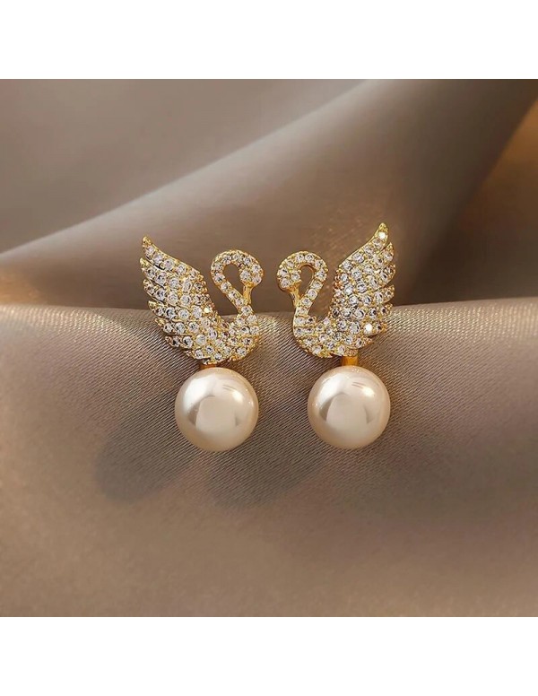 Jewels Galaxy Gold Plated Korean AD Swan Pearl Stu...