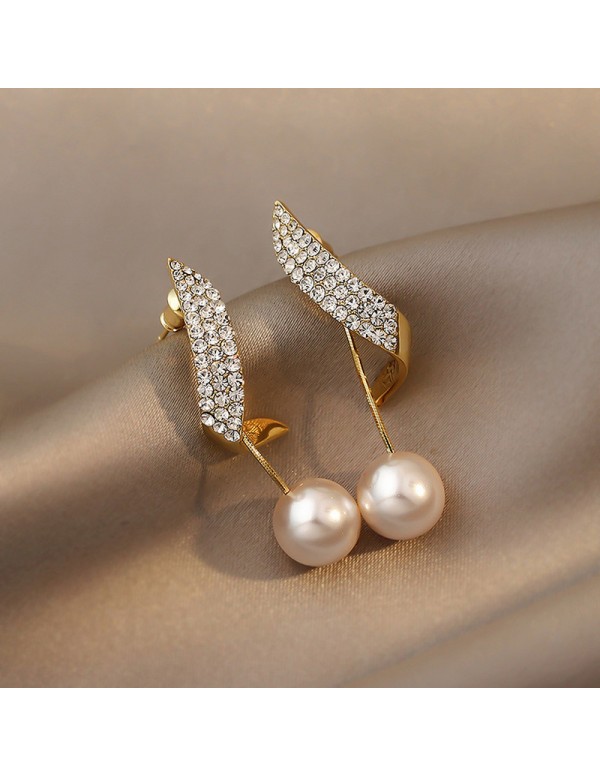 Jewels Galaxy Gold Plated Beautiful Korean Wings Themed Pearl Drop Earrings