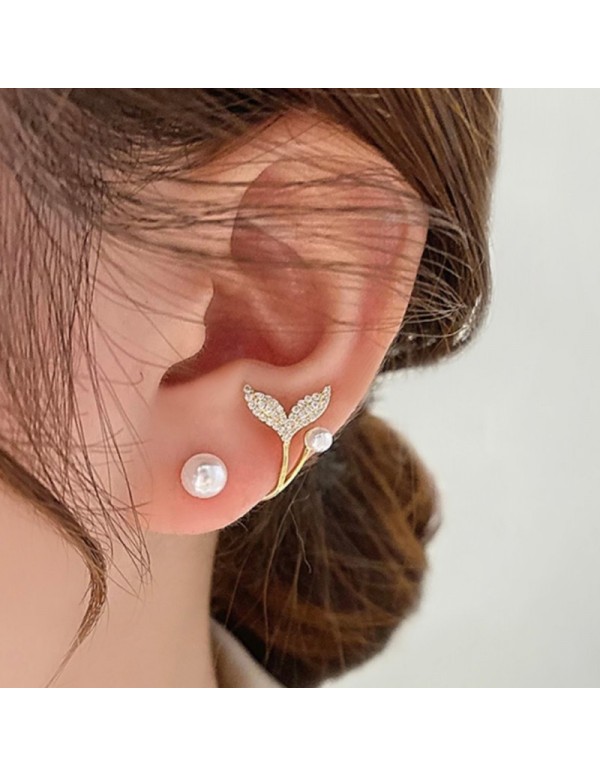 Jewels Galaxy Gold Plated Korean AD Pearl Mermaid themed Stud Earrings