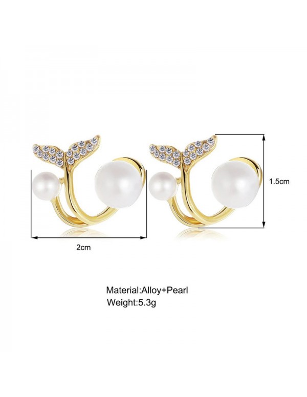 Jewels Galaxy Gold Plated Korean AD Pearl Mermaid themed Stud Earrings
