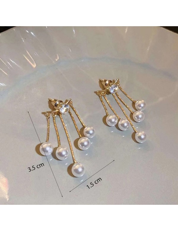 Jewels Galaxy Gold Plated Korean AD and Pearl Contemporary Drop Earrings