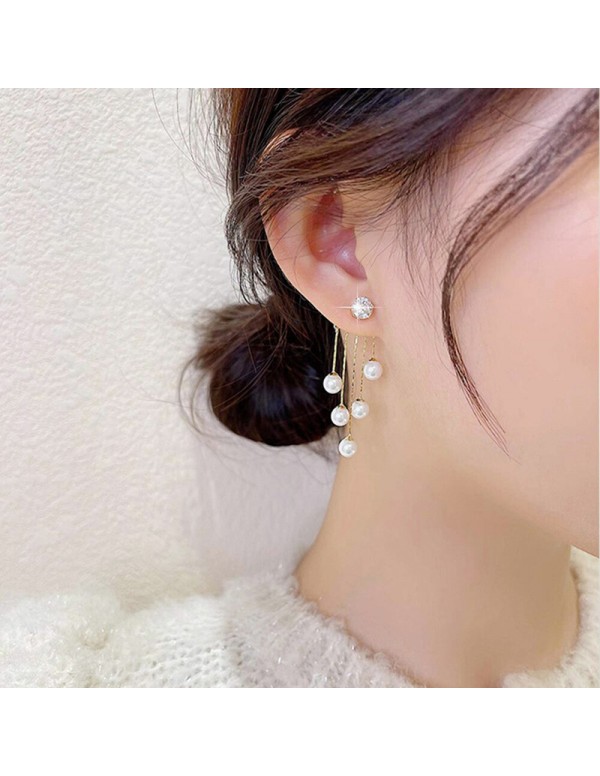 Jewels Galaxy Gold Plated Korean AD and Pearl Contemporary Drop Earrings