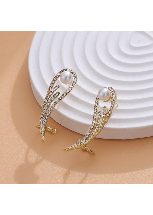 Jewels Galaxy Gold Plated Korean AD and Pearl Dual Wings Stud Earrings