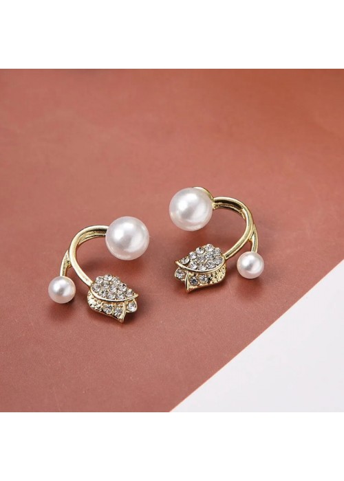 Jewels Galaxy Gold Plated Beautiful Korean Rose Inspired Dual Pearl Stud Earrings