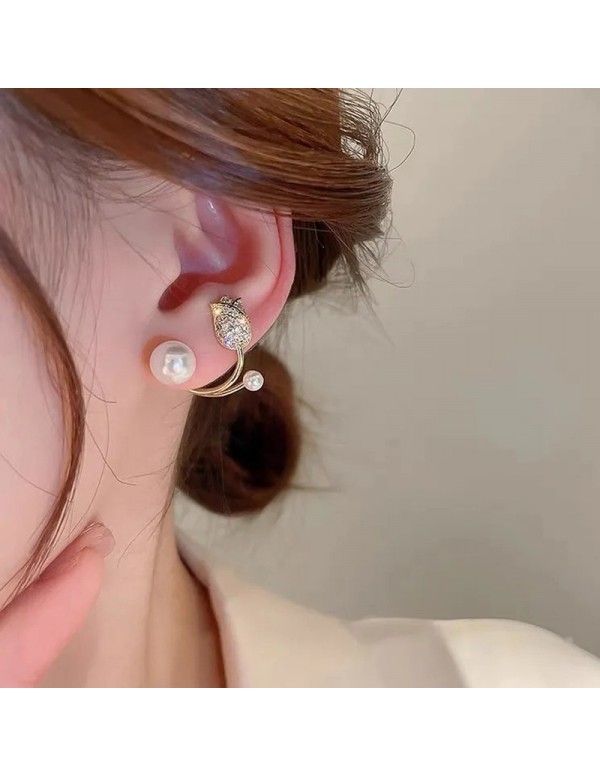 Jewels Galaxy Gold Plated Beautiful Korean Rose Inspired Dual Pearl Stud Earrings