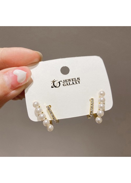 Jewels Galaxy Gold Plated Stunning Korean Pearl White Quirky Style Stud Earrings