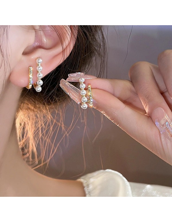 Jewels Galaxy Gold Plated Stunning Korean Pearl White Quirky Style Stud Earrings