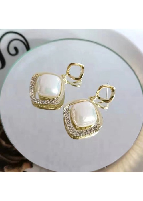 Jewels Galaxy Gold Plated Beautiful Korean AD - Pearl Geometrical Drop Earrings