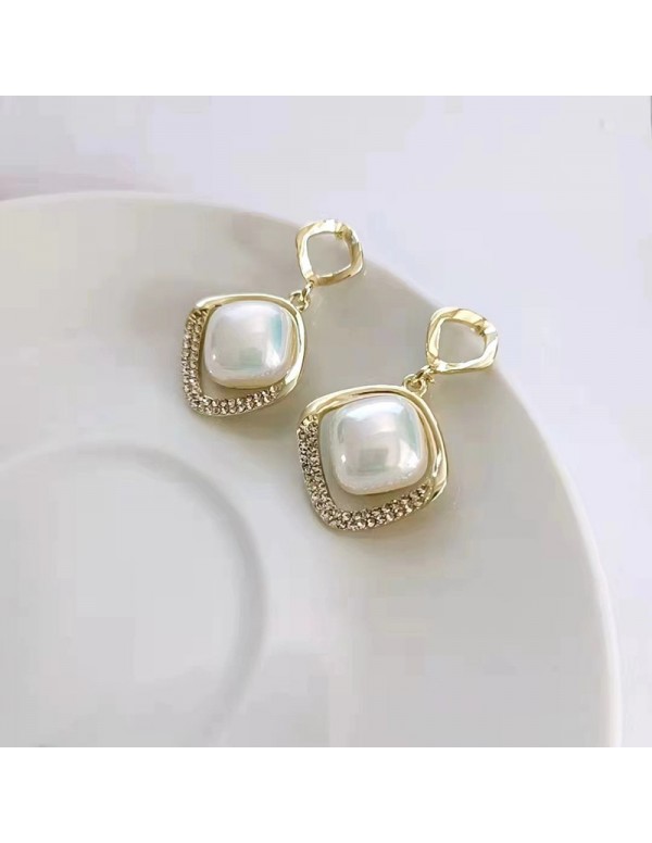 Jewels Galaxy Gold Plated Beautiful Korean AD - Pearl Geometrical Drop Earrings