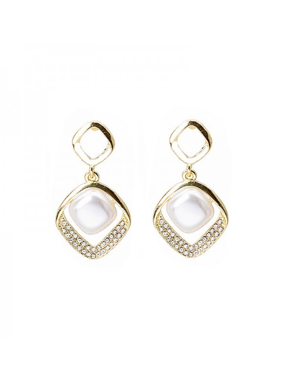 Jewels Galaxy Gold Plated Beautiful Korean AD - Pearl Geometrical Drop Earrings