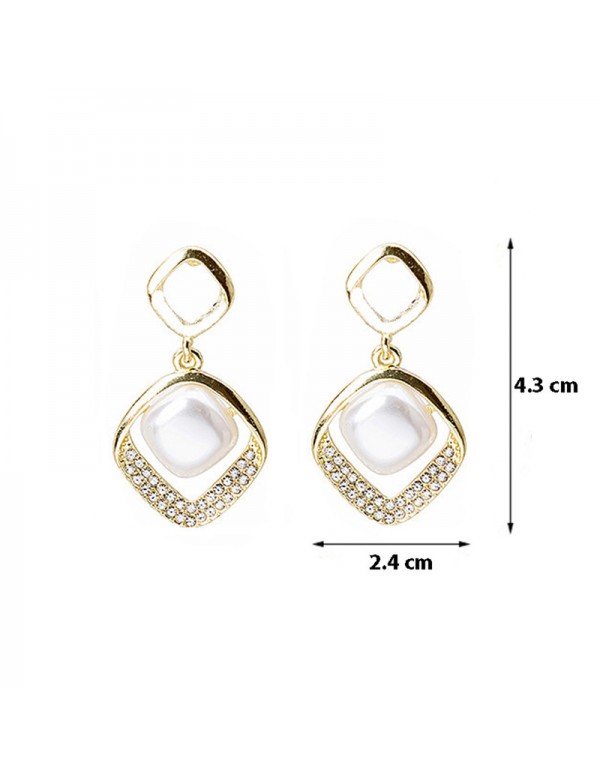 Jewels Galaxy Gold Plated Beautiful Korean AD - Pearl Geometrical Drop Earrings