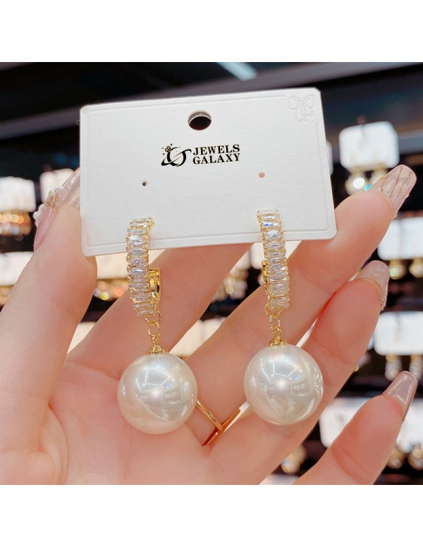 Jewels Galaxy Gold Plated Beautiful Korean AD and Pearl White Circle of Life Drop Earrings