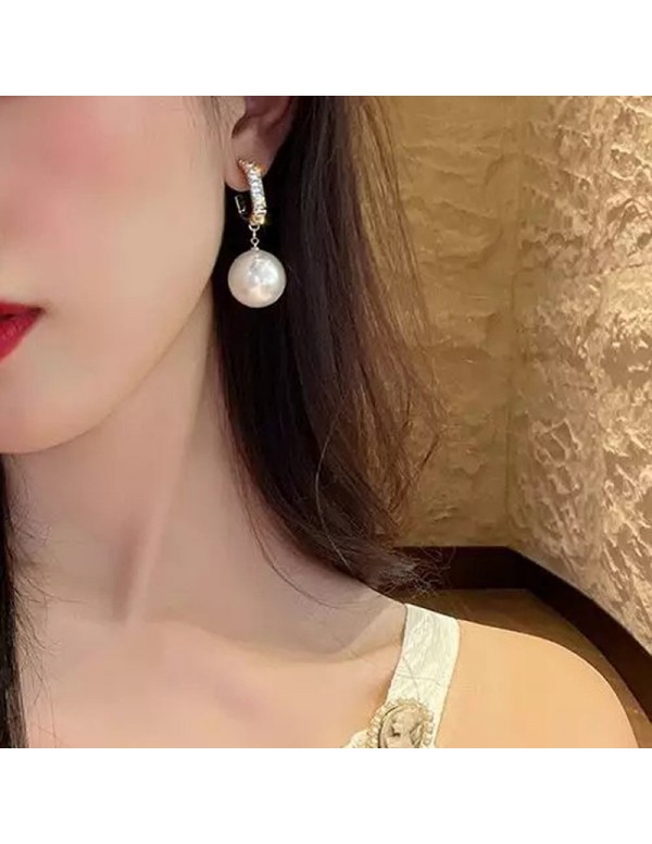 Jewels Galaxy Gold Plated Beautiful Korean AD and Pearl White Circle of Life Drop Earrings
