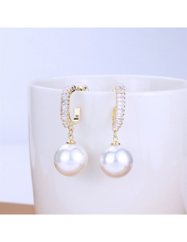 Jewels Galaxy Gold Plated Beautiful Korean AD and Pearl White Circle of Life Drop Earrings