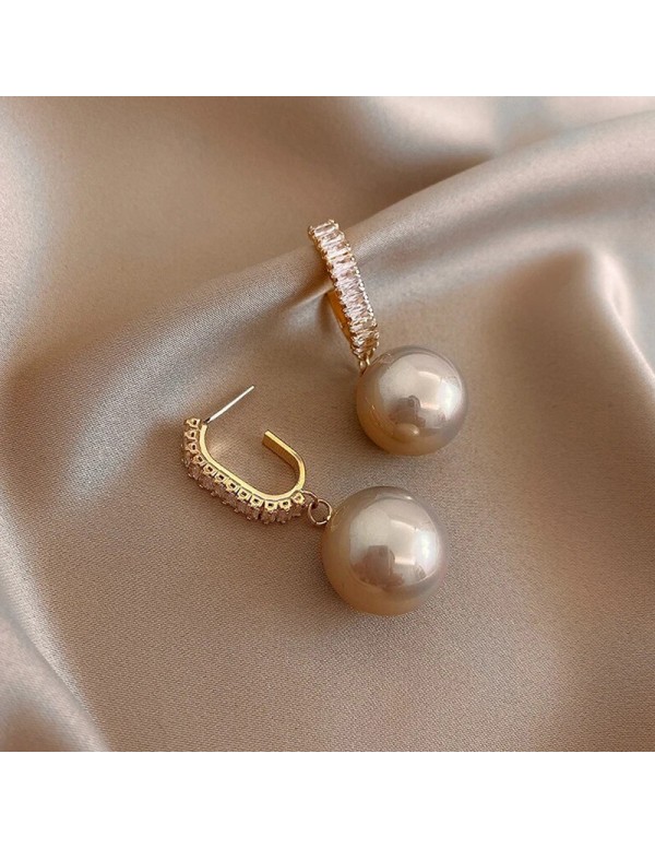 Jewels Galaxy Gold Plated Beautiful Korean AD and Pearl Off White Circle of Life Drop Earrings