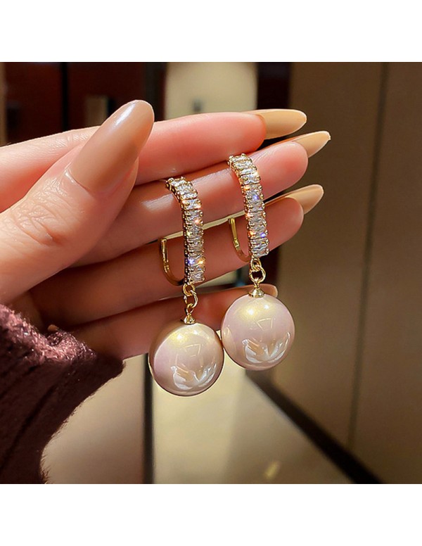 Jewels Galaxy Gold Plated Beautiful Korean AD and Pearl Off White Circle of Life Drop Earrings