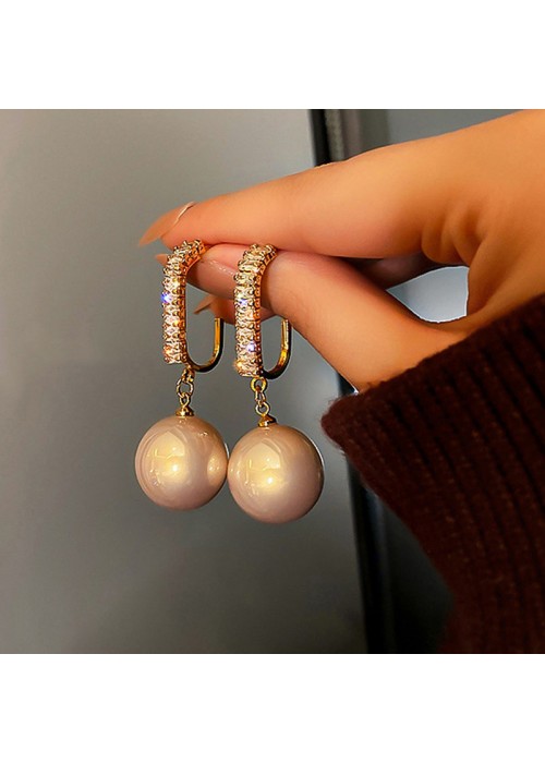 Jewels Galaxy Gold Plated Beautiful Korean AD and Pearl Off White Circle of Life Drop Earrings