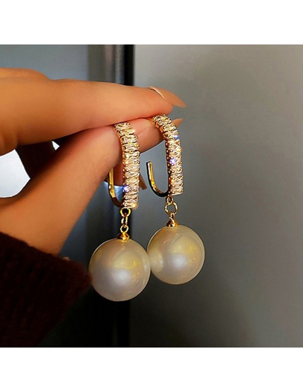 Jewels Galaxy Gold Plated Beautiful Korean AD and Pearl Off White Circle of Life Drop Earrings