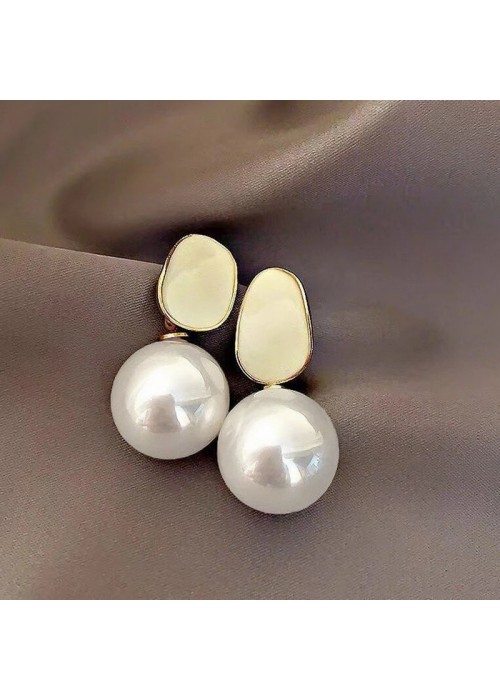 Jewels Galaxy Gold Plated Fashionable Korean Circle of Life White Pearl Drop Earrings