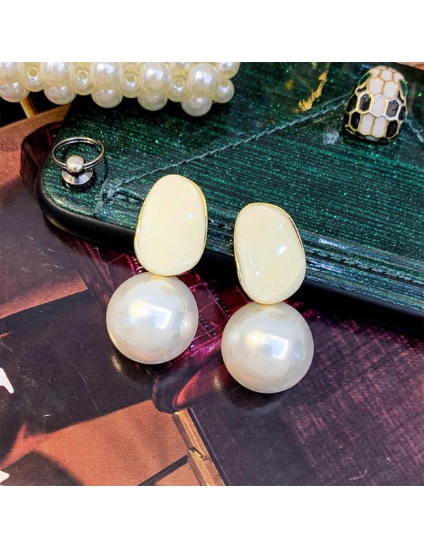 Jewels Galaxy Gold Plated Fashionable Korean Circle of Life White Pearl Drop Earrings