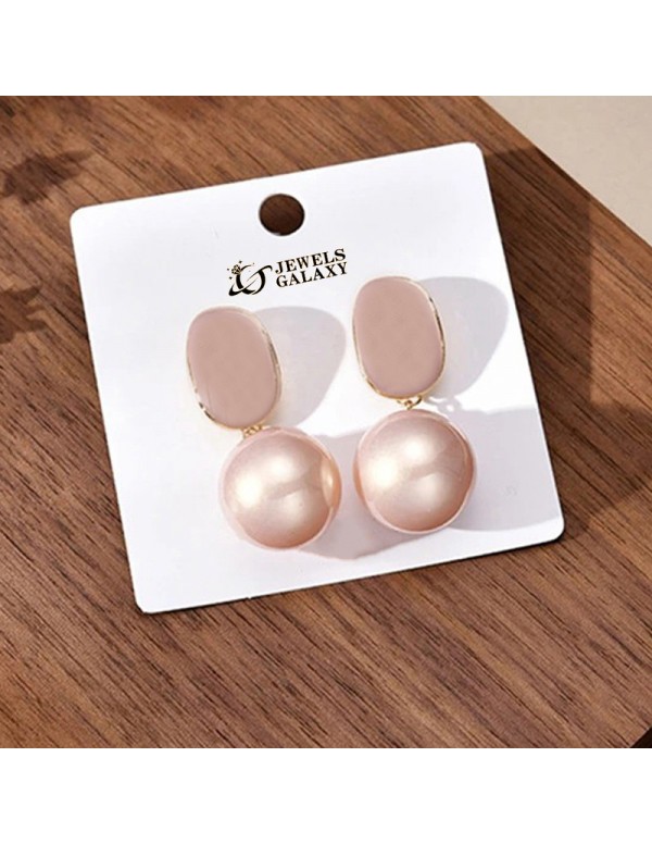 Jewels Galaxy Gold Plated Fashionable Korean Circle of Life Pink Pearl Drop Earrings