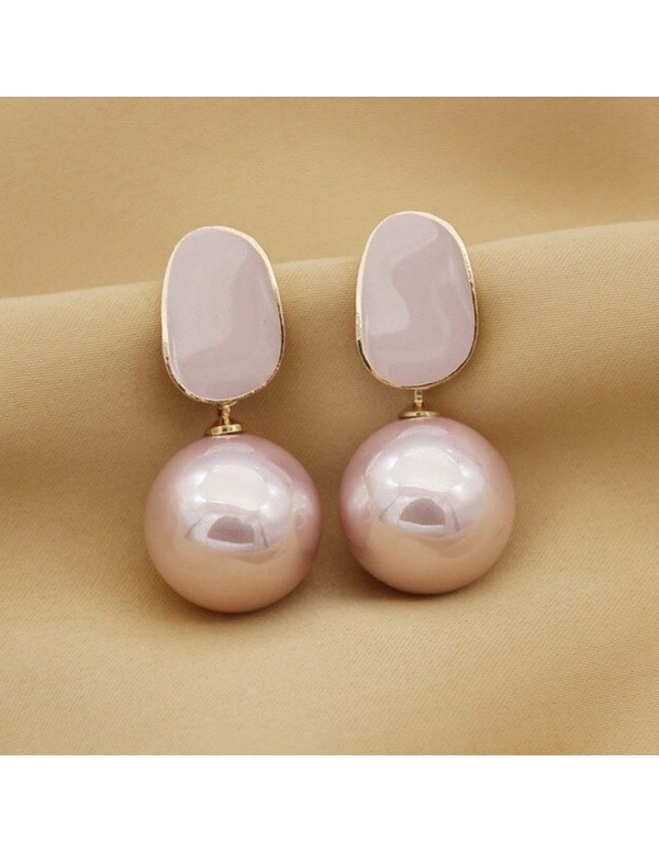 Jewels Galaxy Gold Plated Fashionable Korean Circle of Life Pink Pearl Drop Earrings
