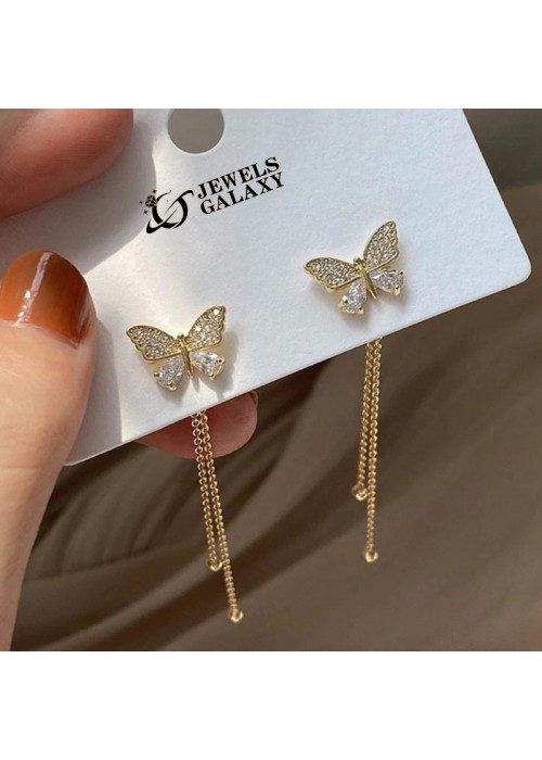 Jewels Galaxy Gold Plated Beautiful AD Butterfly Korean Drop Earrings