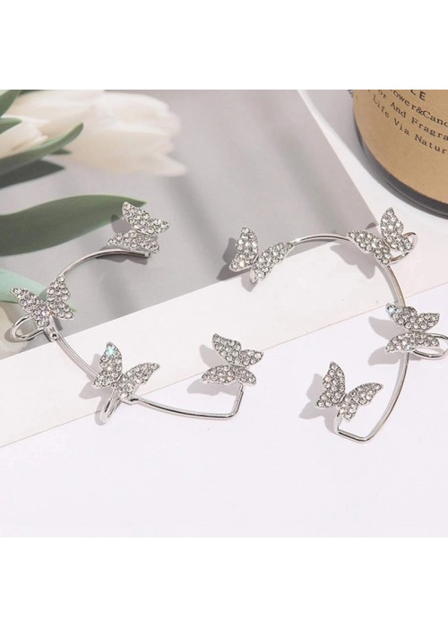 Jewels Galaxy Silver Plated Korean Ear Cuffs With Butterfly Stud Earrings