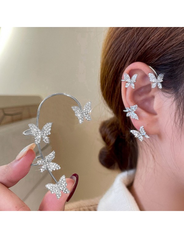 Jewels Galaxy Silver Plated Korean Ear Cuffs With Butterfly Stud Earrings