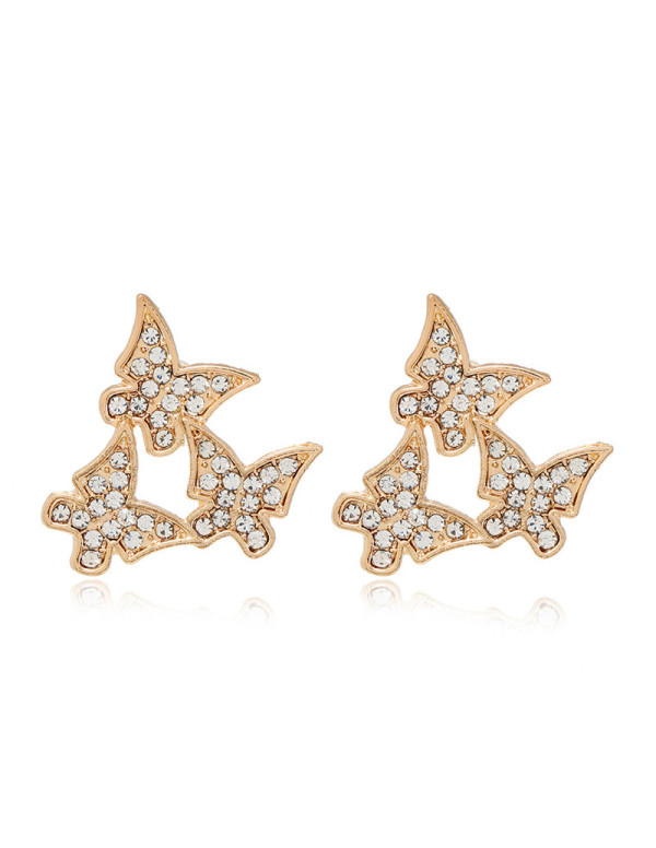 Jewels Galaxy Gold Plated Amazing Triple Butterflies Korean Stud Earrings