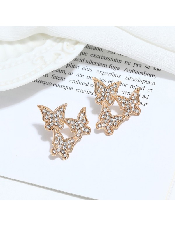 Jewels Galaxy Gold Plated Amazing Triple Butterflies Korean Stud Earrings
